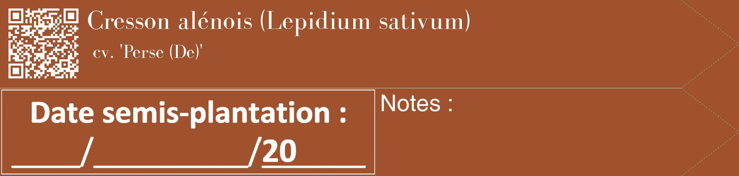 Étiquette de : Lepidium sativum cv. 'Perse (De)' - format c - style blanche32_simple_simplebod avec qrcode et comestibilité