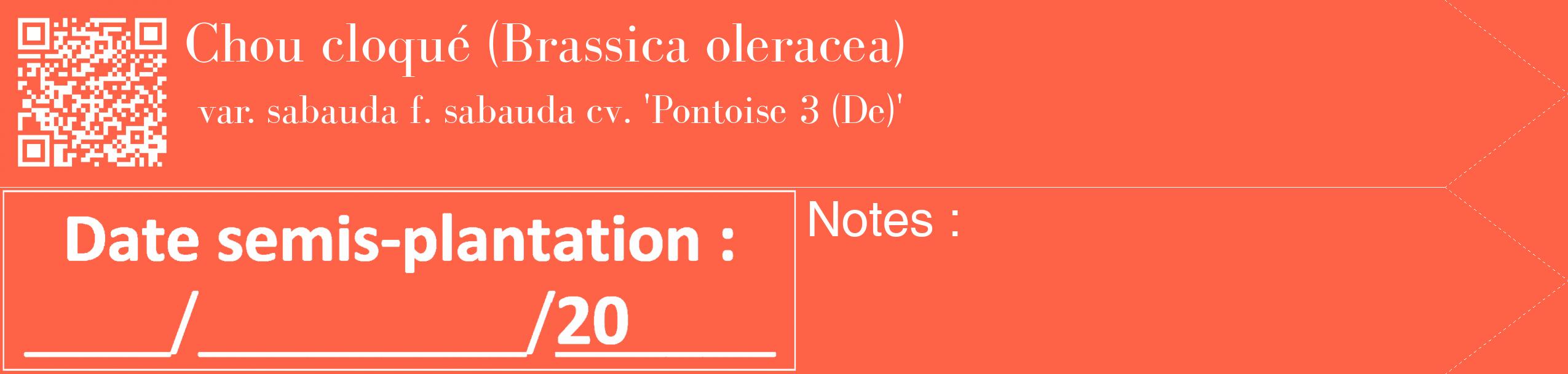 Étiquette de : Brassica oleracea var. sabauda f. sabauda cv. 'Pontoise 3 (De)' - format c - style blanche25_simple_simplebod avec qrcode et comestibilité