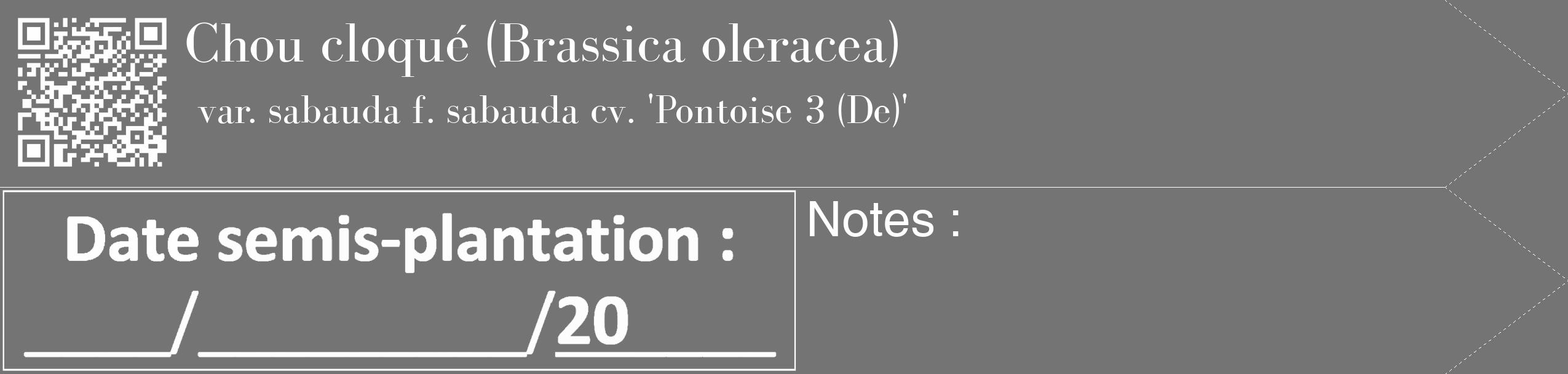 Étiquette de : Brassica oleracea var. sabauda f. sabauda cv. 'Pontoise 3 (De)' - format c - style blanche26_simple_simplebod avec qrcode et comestibilité