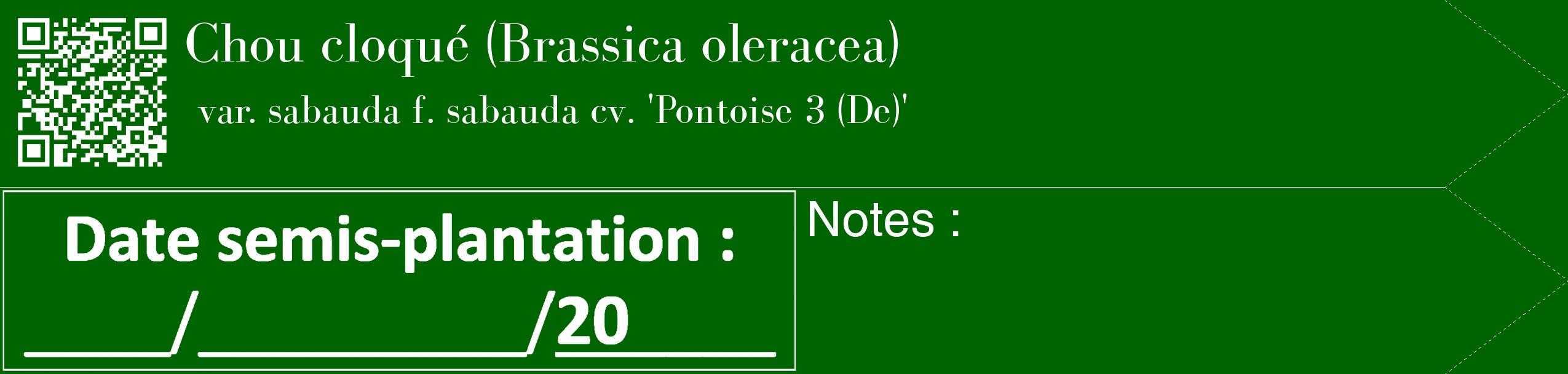 Étiquette de : Brassica oleracea var. sabauda f. sabauda cv. 'Pontoise 3 (De)' - format c - style blanche8_simple_simplebod avec qrcode et comestibilité