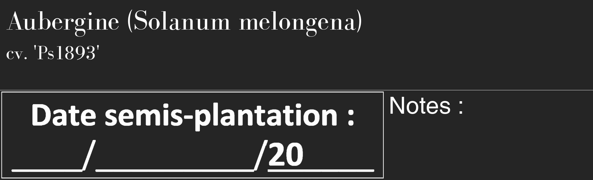 Étiquette de : Solanum melongena cv. 'Ps1893' - format c - style blanche47_basique_basiquebod avec comestibilité
