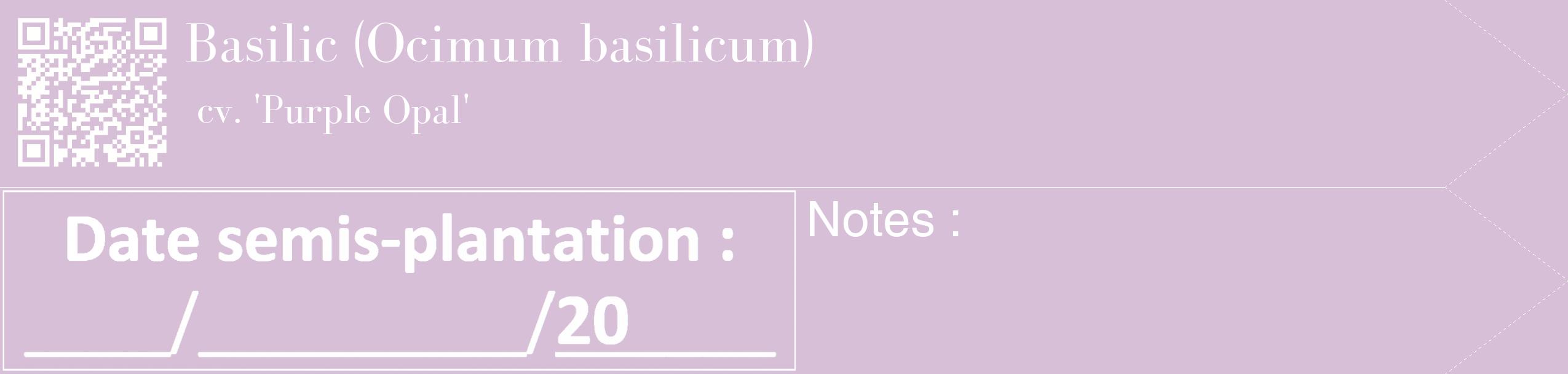 Étiquette de : Ocimum basilicum cv. 'Purple Opal' - format c - style blanche54_simple_simplebod avec qrcode et comestibilité