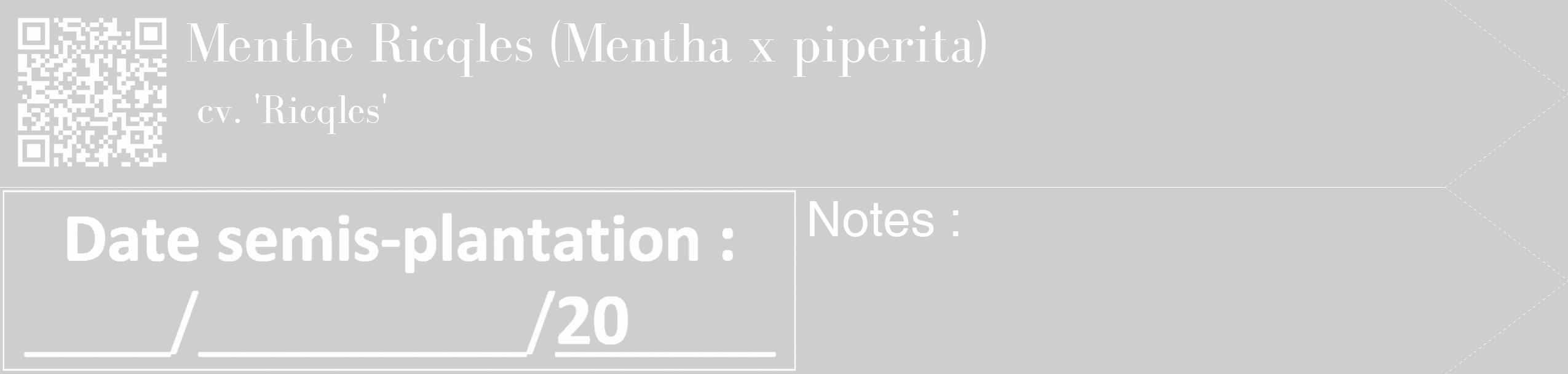Étiquette de : Mentha x piperita cv. 'Ricqles' - format c - style blanche17_simple_simplebod avec qrcode et comestibilité