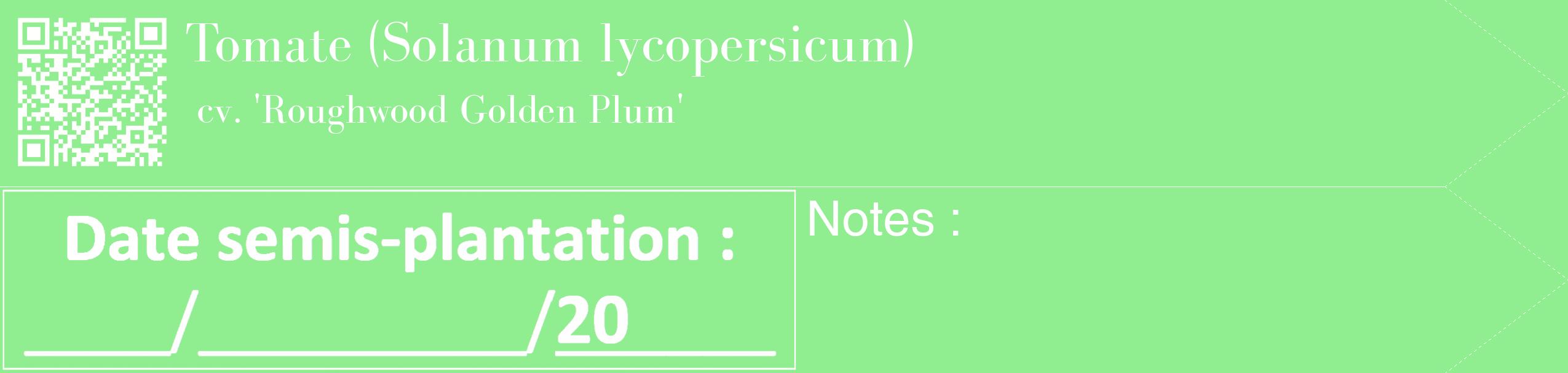 Étiquette de : Solanum lycopersicum cv. 'Roughwood Golden Plum' - format c - style blanche15_simple_simplebod avec qrcode et comestibilité