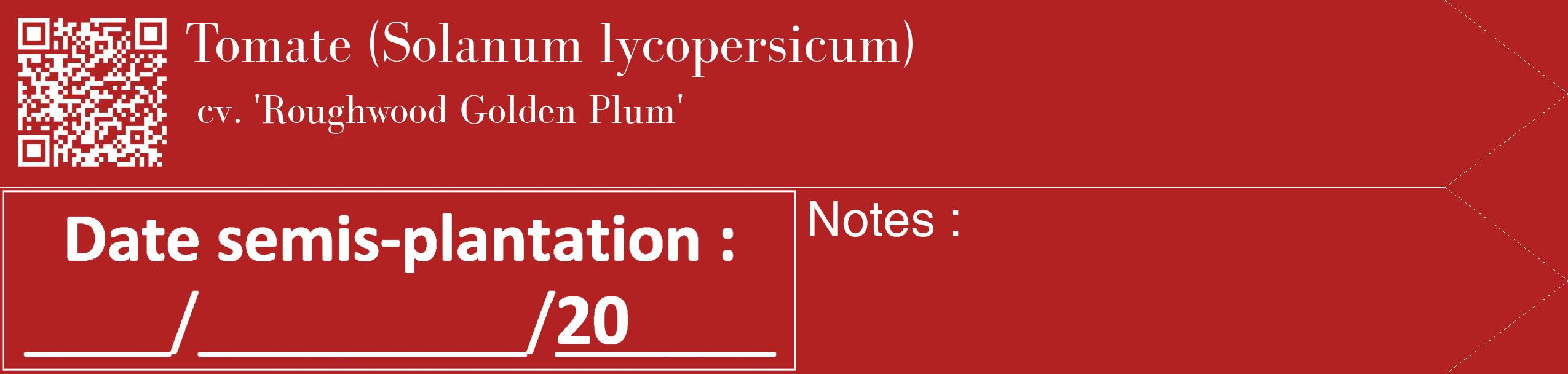 Étiquette de : Solanum lycopersicum cv. 'Roughwood Golden Plum' - format c - style blanche28_simple_simplebod avec qrcode et comestibilité