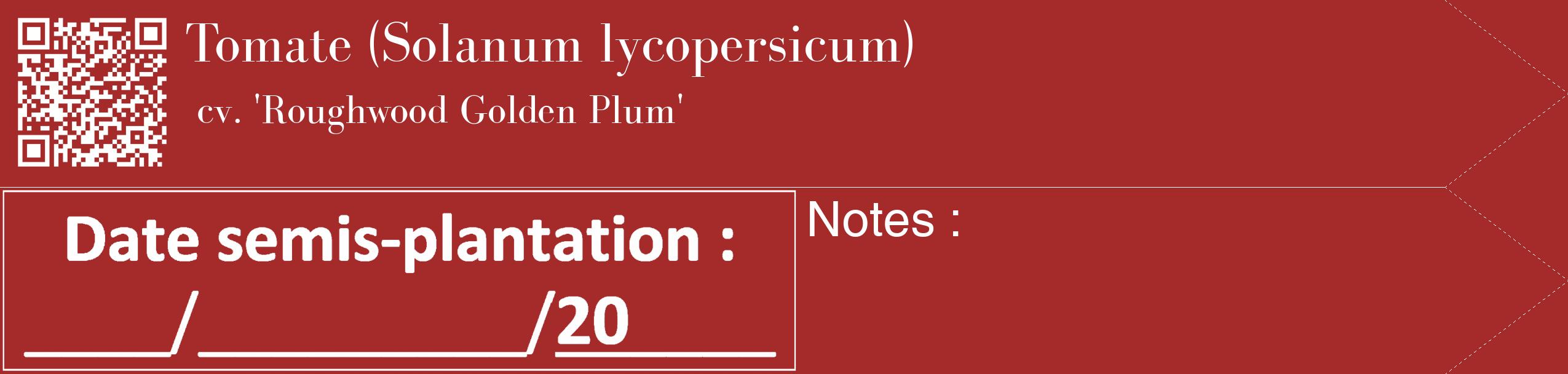 Étiquette de : Solanum lycopersicum cv. 'Roughwood Golden Plum' - format c - style blanche33_simple_simplebod avec qrcode et comestibilité