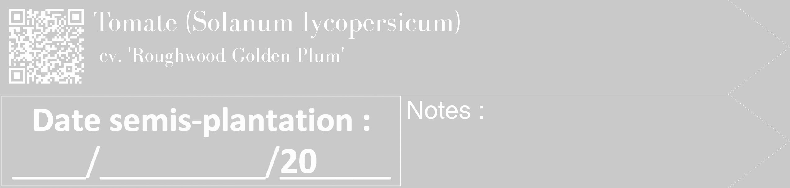 Étiquette de : Solanum lycopersicum cv. 'Roughwood Golden Plum' - format c - style blanche54_simple_simplebod avec qrcode et comestibilité