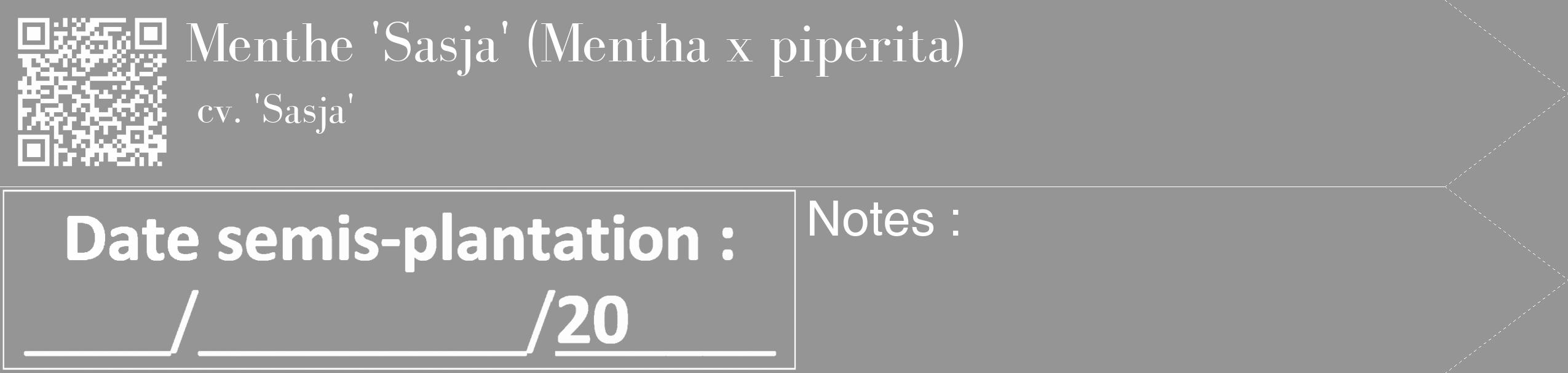 Étiquette de : Mentha x piperita cv. 'Sasja' - format c - style blanche16_simple_simplebod avec qrcode et comestibilité