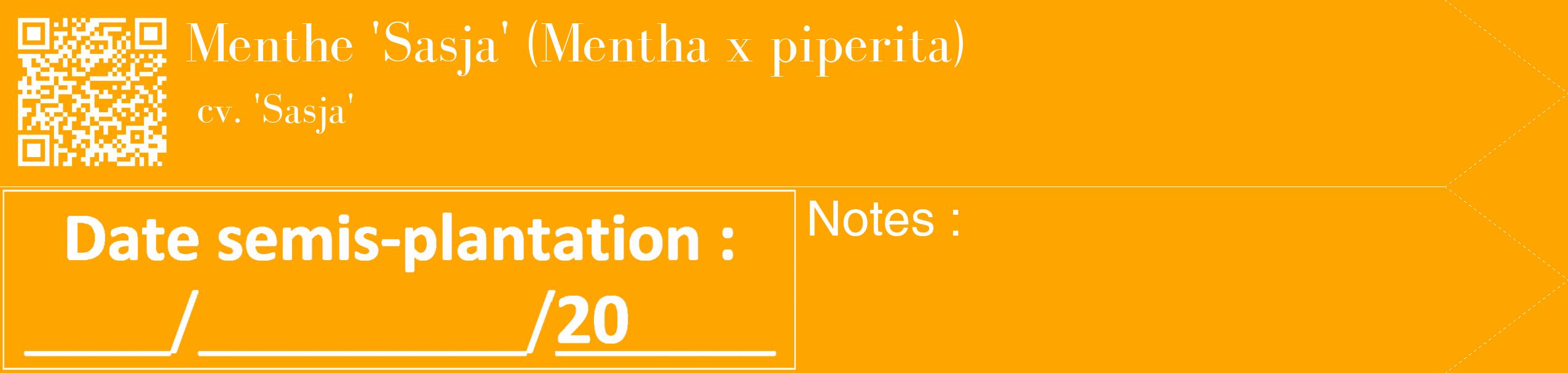 Étiquette de : Mentha x piperita cv. 'Sasja' - format c - style blanche22_simple_simplebod avec qrcode et comestibilité