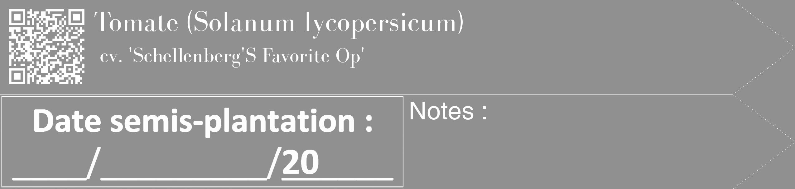 Étiquette de : Solanum lycopersicum cv. 'Schellenberg'S Favorite Op' - format c - style blanche4_simple_simplebod avec qrcode et comestibilité