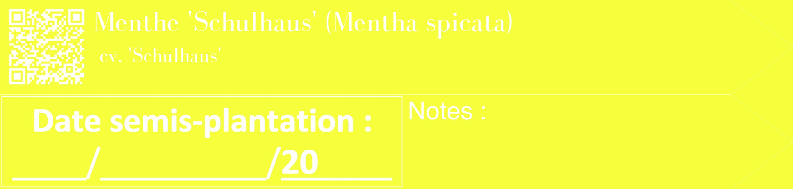 Étiquette de : Mentha spicata cv. 'Schulhaus' - format c - style blanche18_simple_simplebod avec qrcode et comestibilité