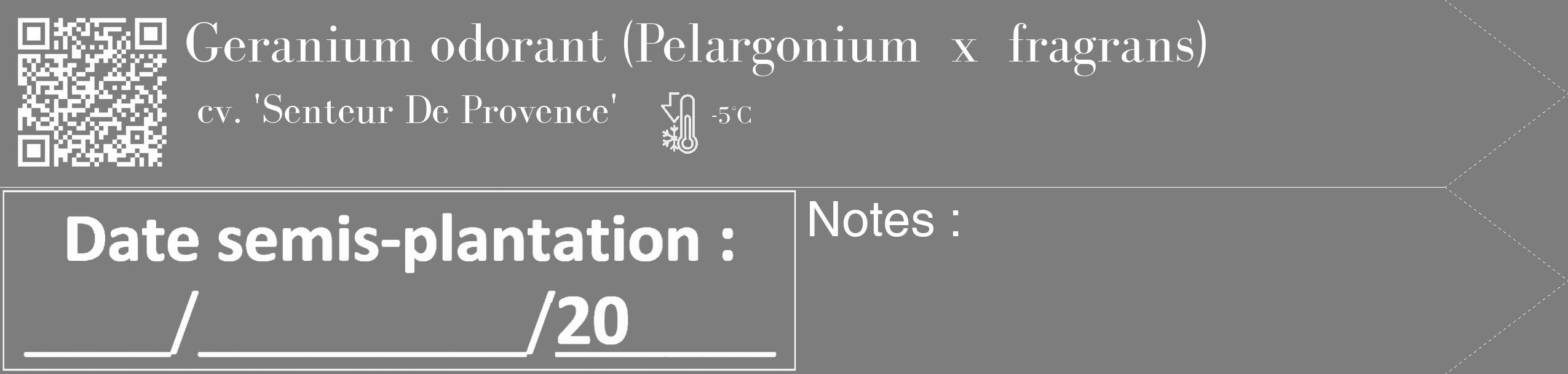 Étiquette de : Pelargonium x fragrans cv. 'Senteur De Provence' - format c - style blanche35_simple_simplebod avec qrcode et comestibilité