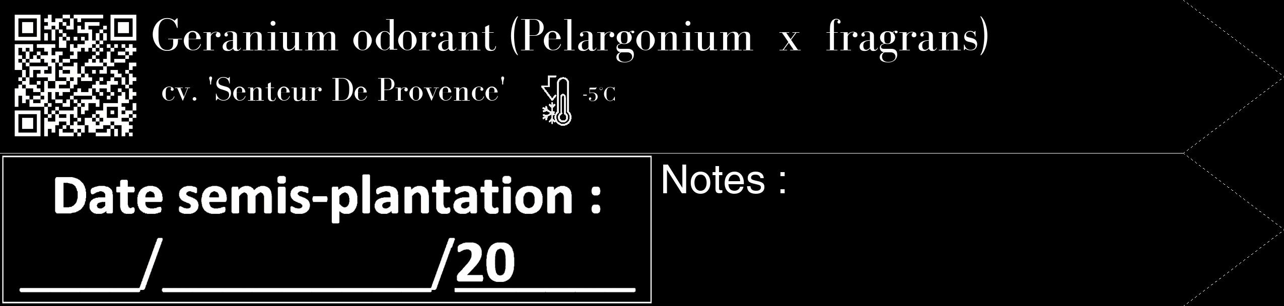 Étiquette de : Pelargonium x fragrans cv. 'Senteur De Provence' - format c - style blanche59_simple_simplebod avec qrcode et comestibilité