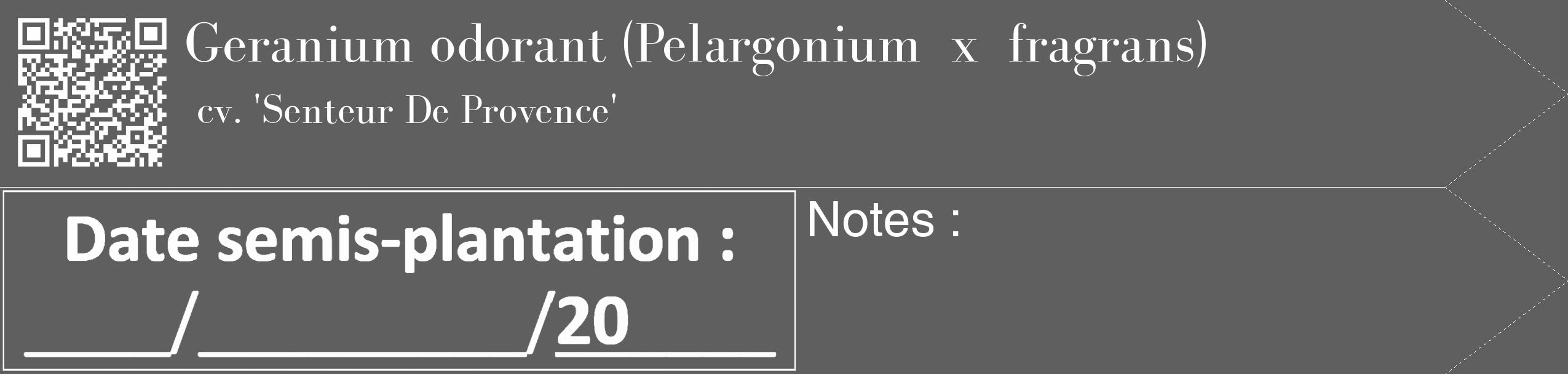 Étiquette de : Pelargonium x fragrans cv. 'Senteur De Provence' - format c - style blanche10_simple_simplebod avec qrcode et comestibilité