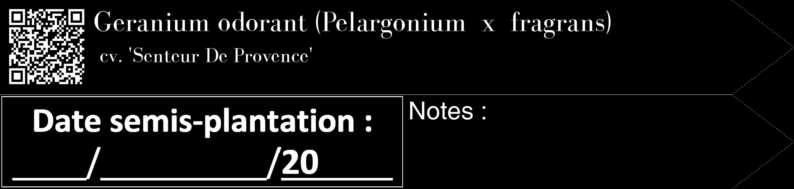 Étiquette de : Pelargonium x fragrans cv. 'Senteur De Provence' - format c - style blanche59_simple_simplebod avec qrcode et comestibilité
