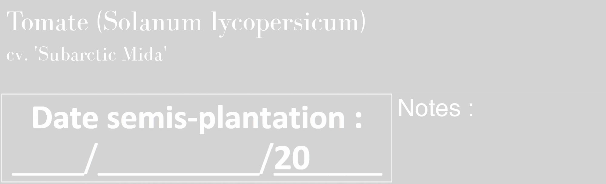 Étiquette de : Solanum lycopersicum cv. 'Subarctic Mida' - format c - style blanche56_basique_basiquebod avec comestibilité