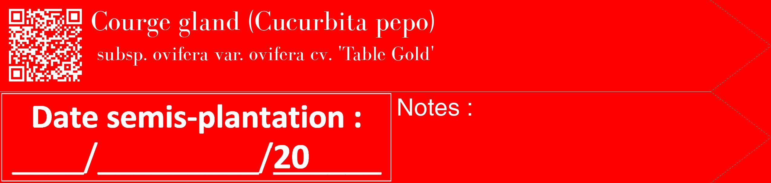 Étiquette de : Cucurbita pepo subsp. ovifera var. ovifera cv. 'Table Gold' - format c - style blanche27_simple_simplebod avec qrcode et comestibilité