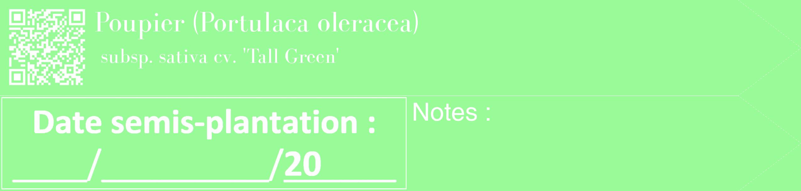 Étiquette de : Portulaca oleracea subsp. sativa cv. 'Tall Green' - format c - style blanche14_simple_simplebod avec qrcode et comestibilité