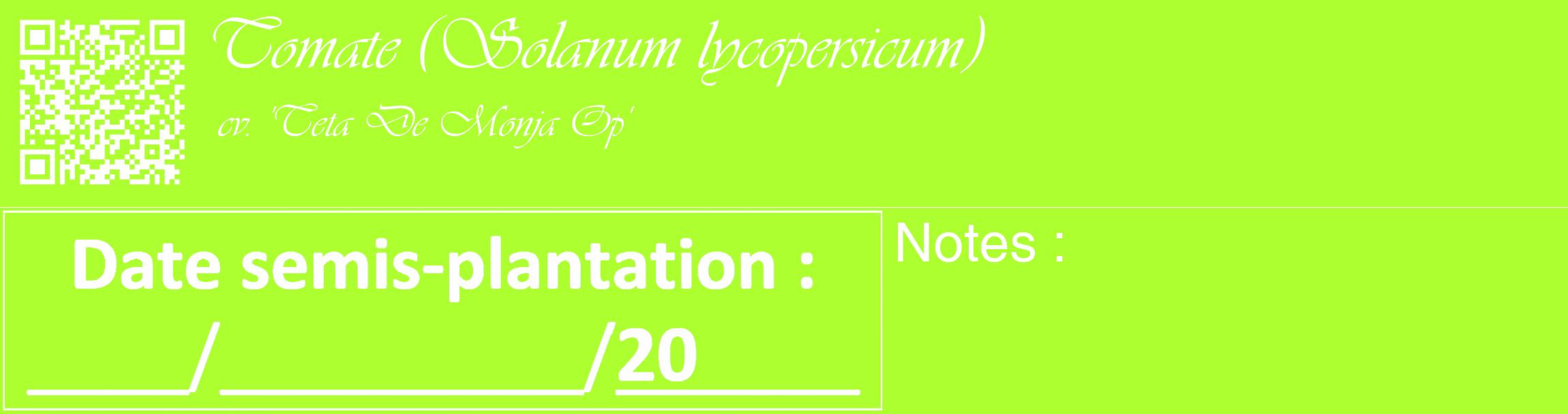 Étiquette de : Solanum lycopersicum cv. 'Teta De Monja Op' - format c - style blanche17_basique_basiqueviv avec qrcode et comestibilité
