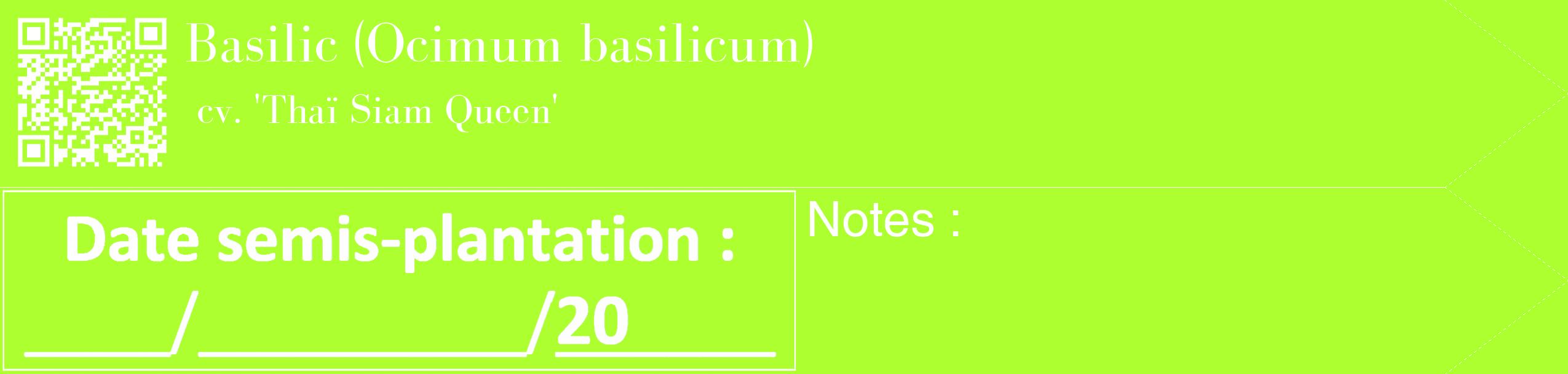 Étiquette de : Ocimum basilicum cv. 'Thaï Siam Queen' - format c - style blanche17_simple_simplebod avec qrcode et comestibilité