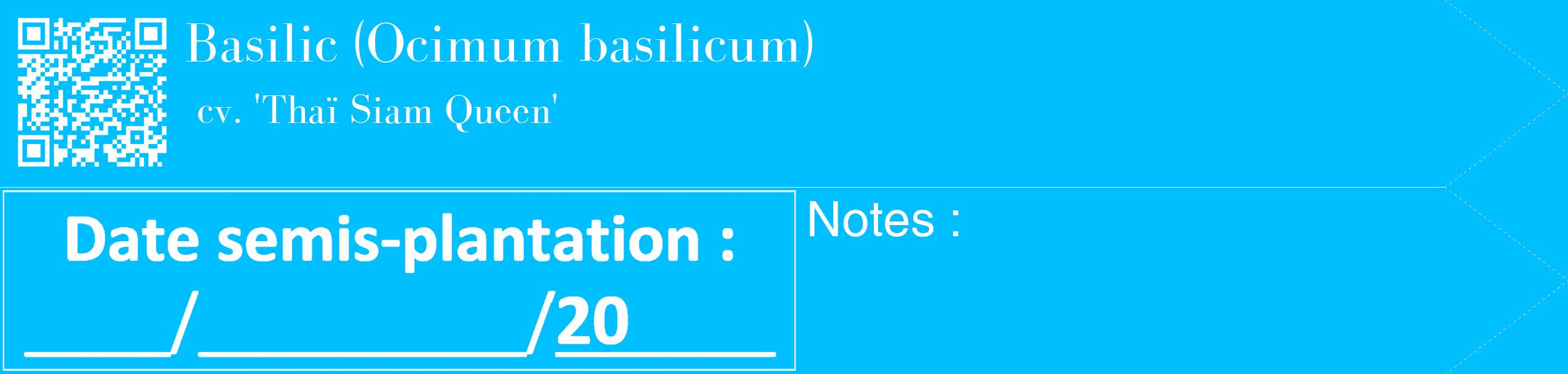 Étiquette de : Ocimum basilicum cv. 'Thaï Siam Queen' - format c - style blanche2_simple_simplebod avec qrcode et comestibilité