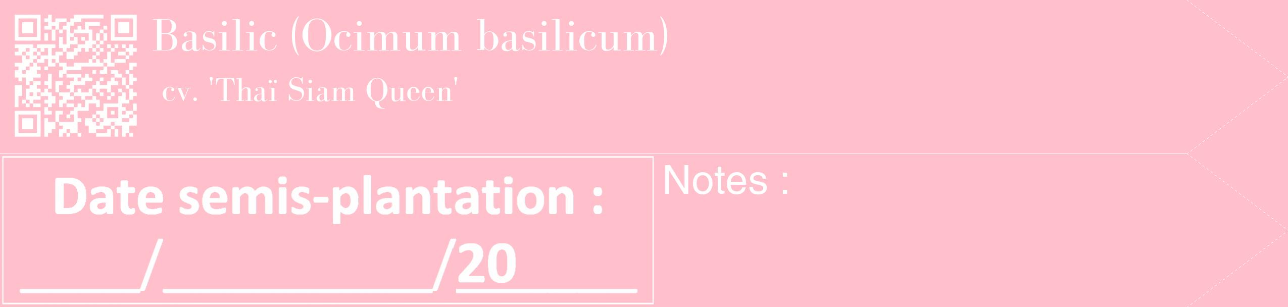 Étiquette de : Ocimum basilicum cv. 'Thaï Siam Queen' - format c - style blanche40_simple_simplebod avec qrcode et comestibilité
