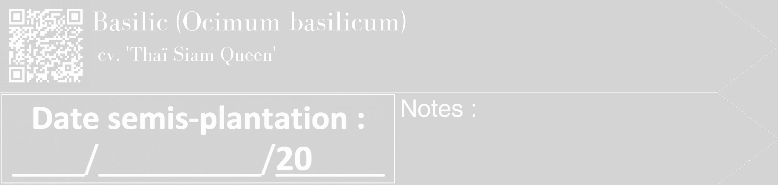 Étiquette de : Ocimum basilicum cv. 'Thaï Siam Queen' - format c - style blanche40_simple_simplebod avec qrcode et comestibilité