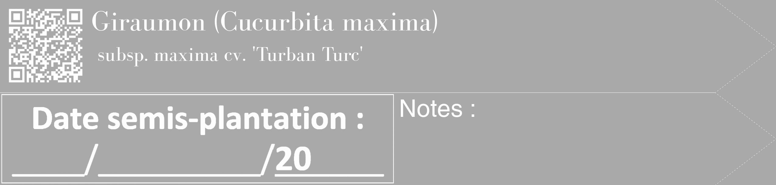Étiquette de : Cucurbita maxima subsp. maxima cv. 'Turban Turc' - format c - style blanche13_simple_simplebod avec qrcode et comestibilité