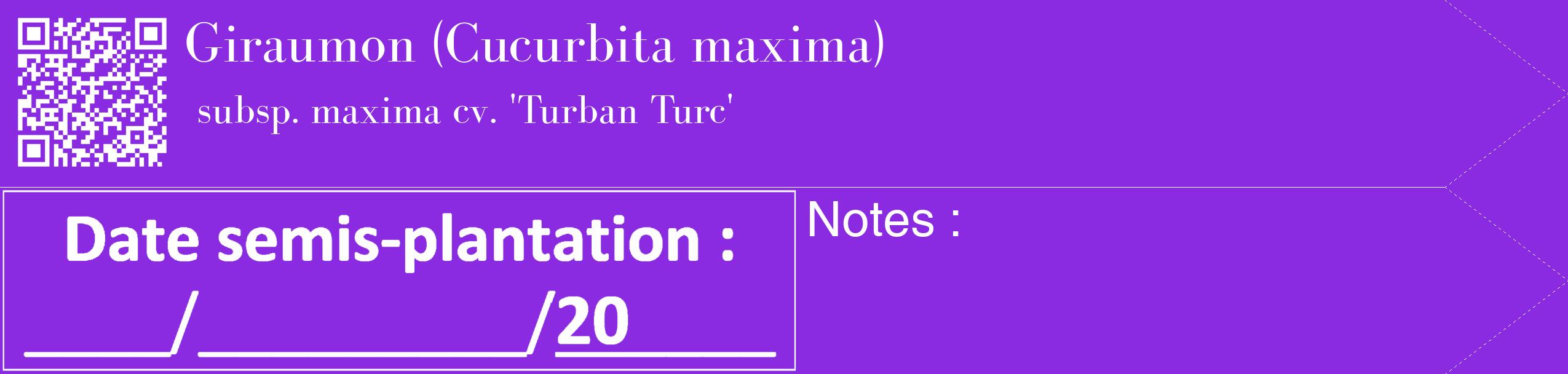 Étiquette de : Cucurbita maxima subsp. maxima cv. 'Turban Turc' - format c - style blanche49_simple_simplebod avec qrcode et comestibilité