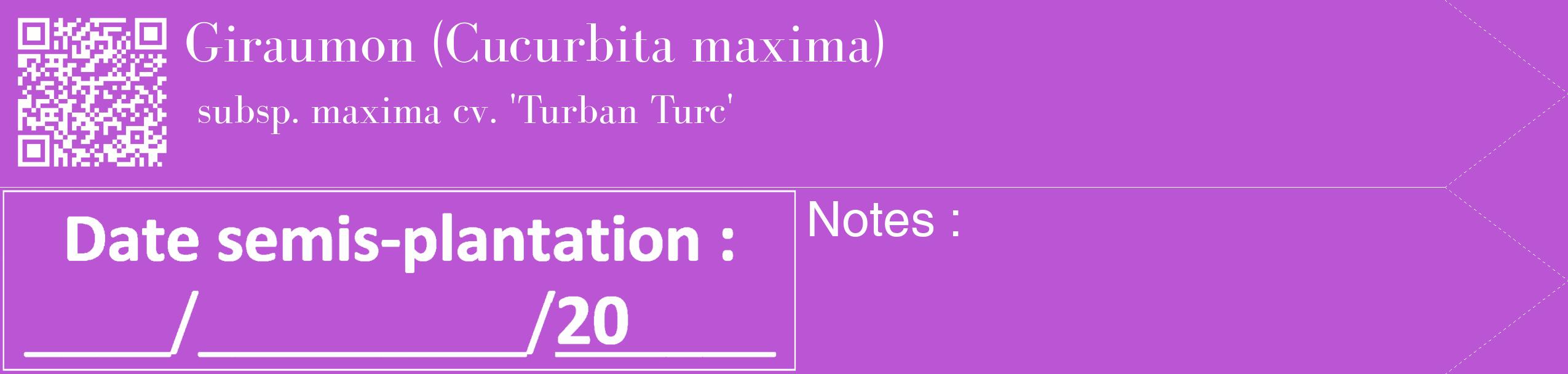 Étiquette de : Cucurbita maxima subsp. maxima cv. 'Turban Turc' - format c - style blanche50_simple_simplebod avec qrcode et comestibilité