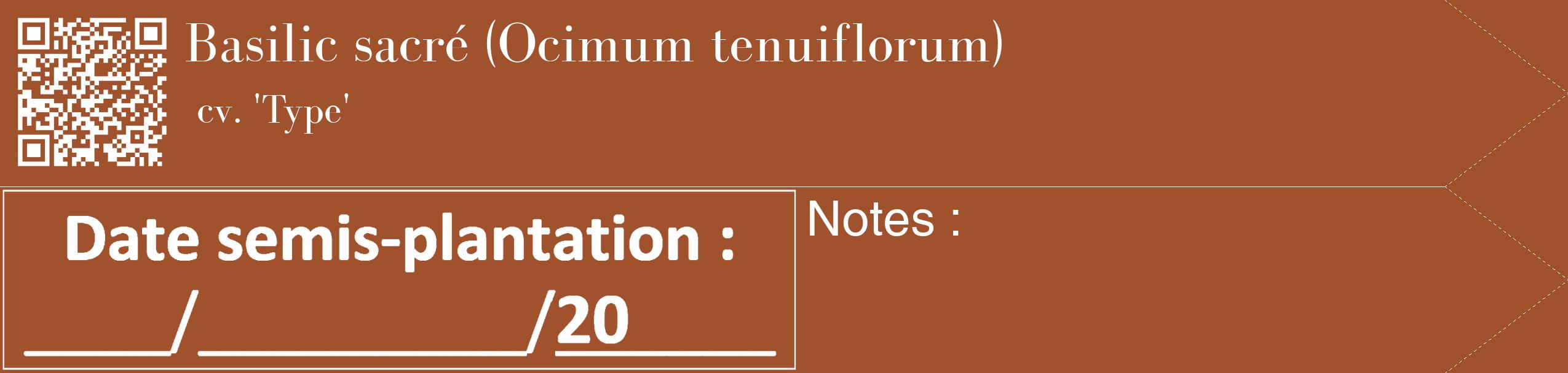 Étiquette de : Ocimum tenuiflorum cv. 'Type' - format c - style blanche32_simple_simplebod avec qrcode et comestibilité