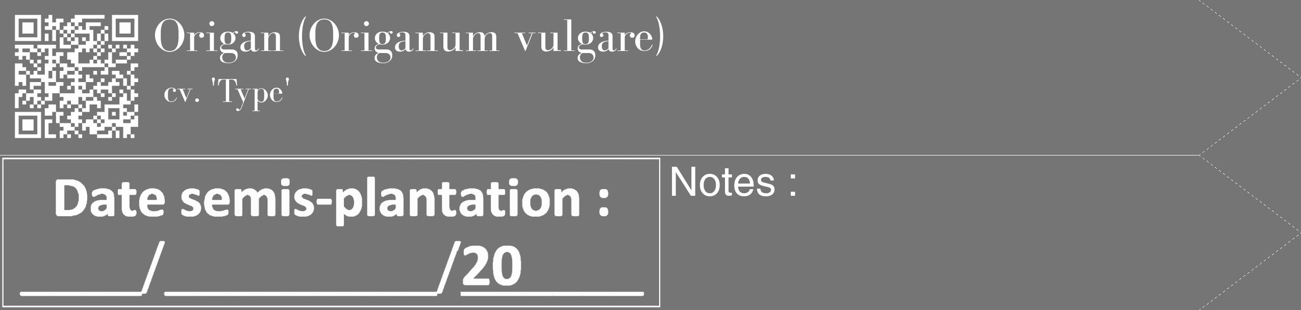 Étiquette de : Origanum vulgare cv. 'Type' - format c - style blanche5_simple_simplebod avec qrcode et comestibilité