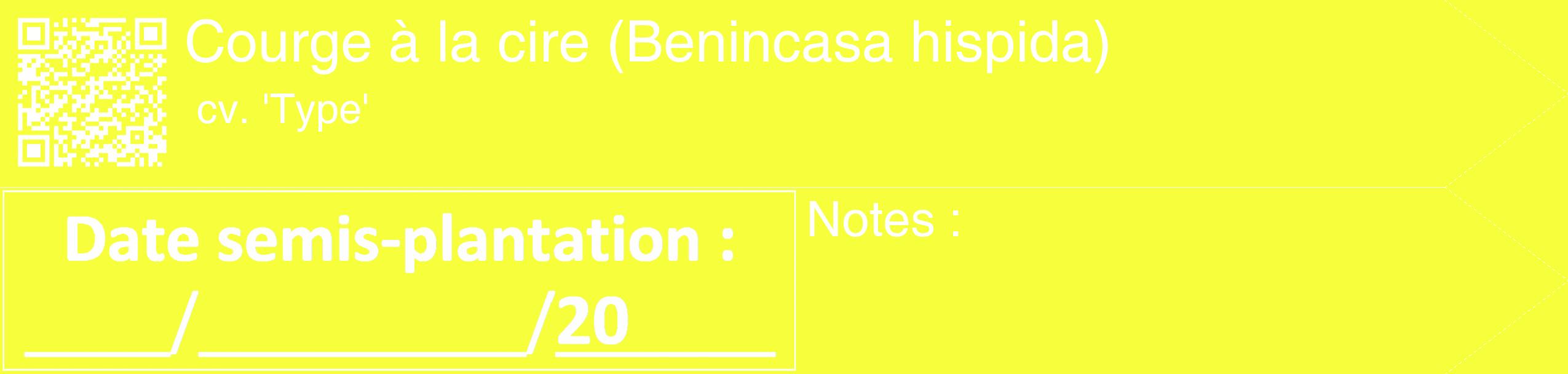 Étiquette de : Benincasa hispida cv. 'Type' - format c - style blanche18_simple_simplehel avec qrcode et comestibilité