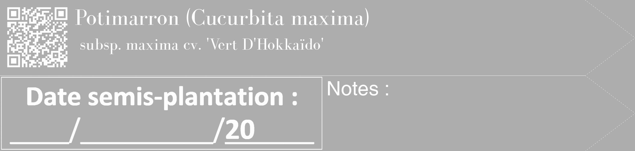 Étiquette de : Cucurbita maxima subsp. maxima cv. 'Vert D'Hokkaïdo' - format c - style blanche22_simple_simplebod avec qrcode et comestibilité