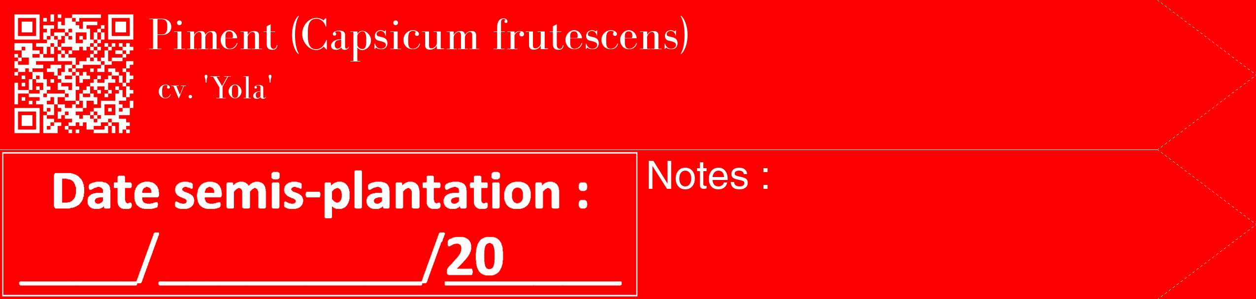 Étiquette de : Capsicum frutescens cv. 'Yola' - format c - style blanche27_simple_simplebod avec qrcode et comestibilité