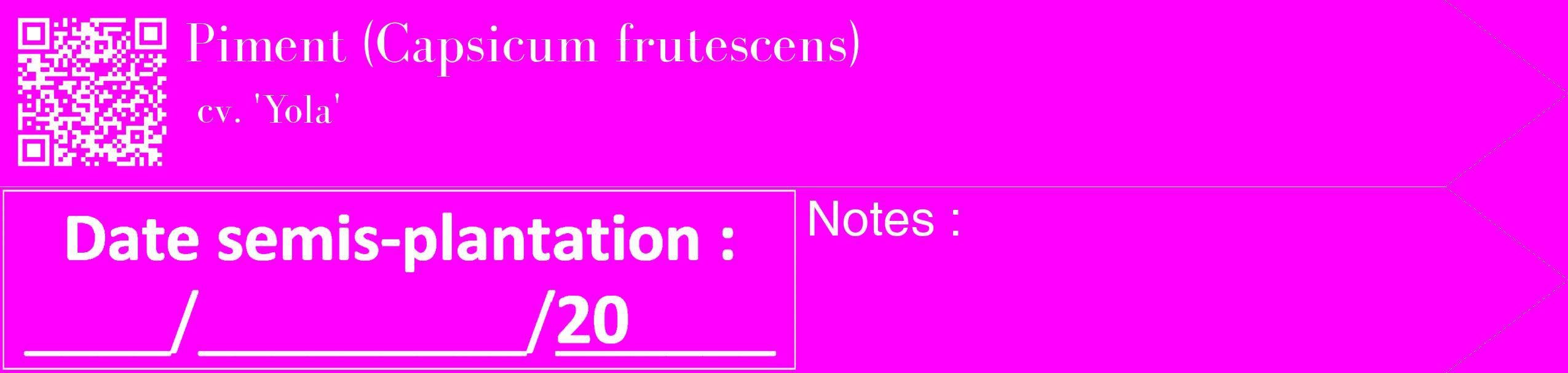 Étiquette de : Capsicum frutescens cv. 'Yola' - format c - style blanche51_simple_simplebod avec qrcode et comestibilité