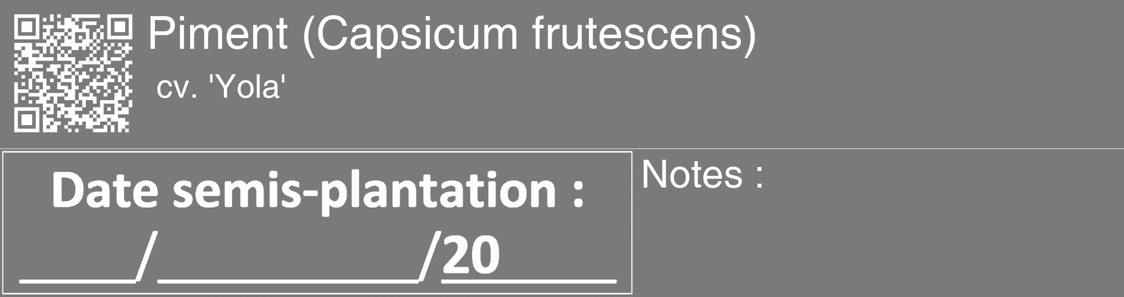 Étiquette de : Capsicum frutescens cv. 'Yola' - format c - style blanche3_basique_basiquehel avec qrcode et comestibilité