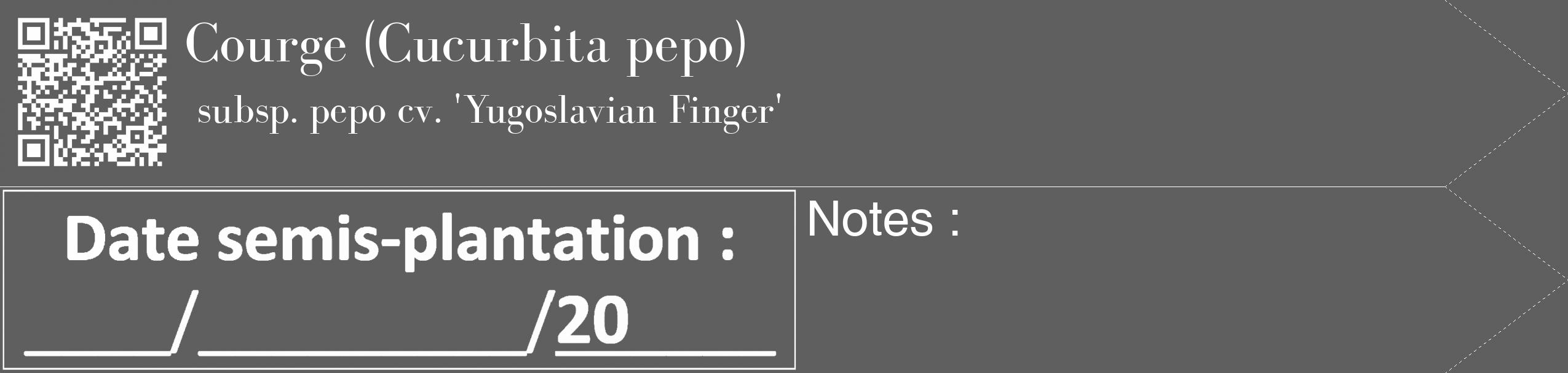 Étiquette de : Cucurbita pepo subsp. pepo cv. 'Yugoslavian Finger' - format c - style blanche10_simple_simplebod avec qrcode et comestibilité