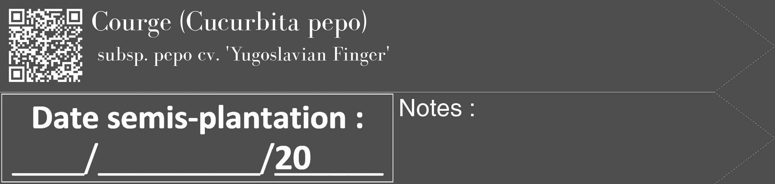 Étiquette de : Cucurbita pepo subsp. pepo cv. 'Yugoslavian Finger' - format c - style blanche28_simple_simplebod avec qrcode et comestibilité