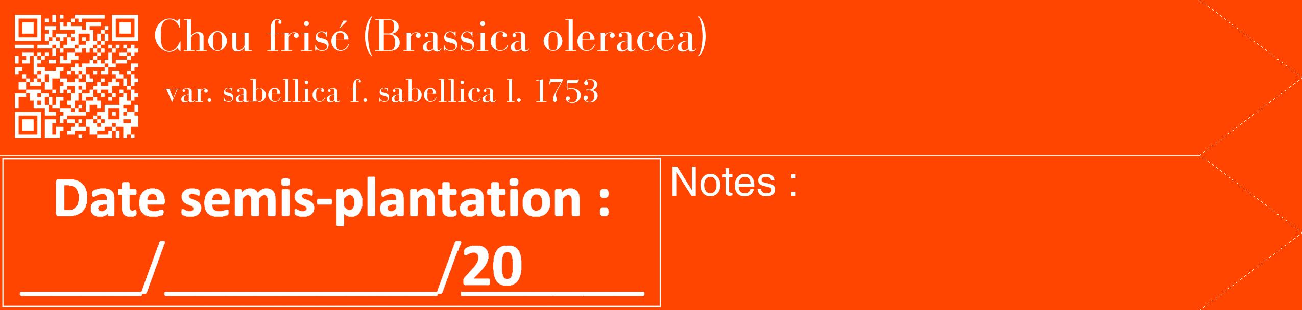 Étiquette de : Brassica oleracea var. sabellica f. sabellica l. 1753 - format c - style blanche26_simple_simplebod avec qrcode et comestibilité