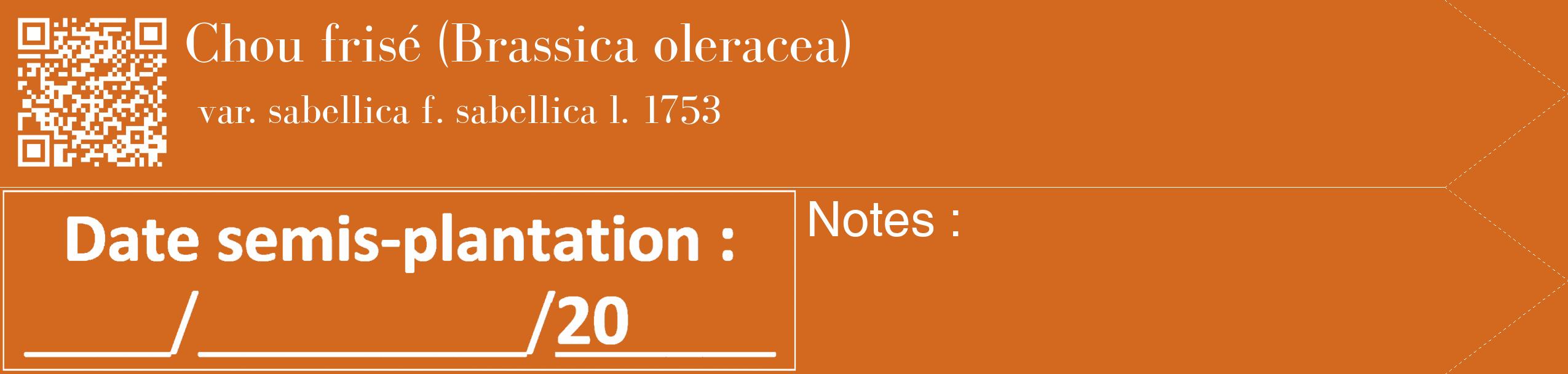 Étiquette de : Brassica oleracea var. sabellica f. sabellica l. 1753 - format c - style blanche31_simple_simplebod avec qrcode et comestibilité