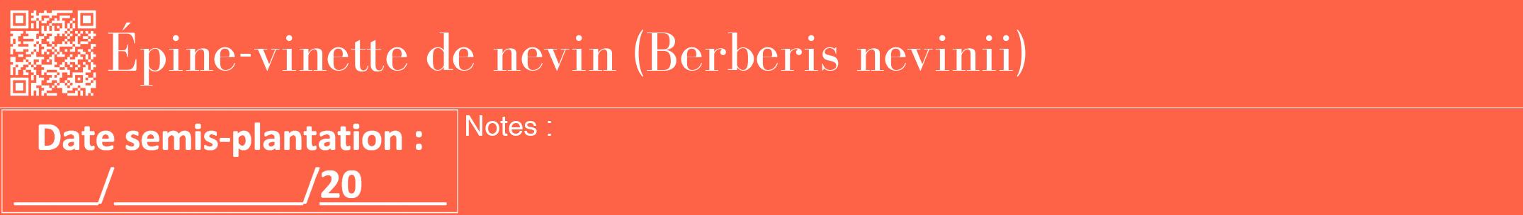 Étiquette de : Berberis nevinii - format a - style blanche25bod avec qrcode et comestibilité
