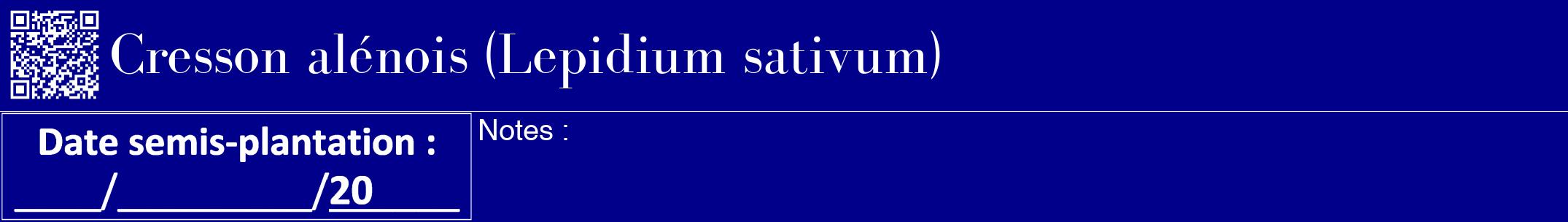 Étiquette de : Lepidium sativum - format a - style blanche7bod avec qrcode et comestibilité