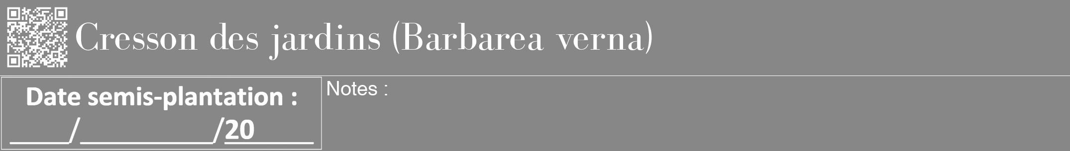 Étiquette de : Barbarea verna - format a - style blanche12bod avec qrcode et comestibilité