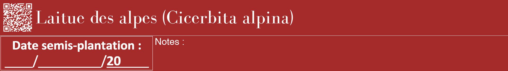Étiquette de : Cicerbita alpina - format a - style blanche33bod avec qrcode et comestibilité