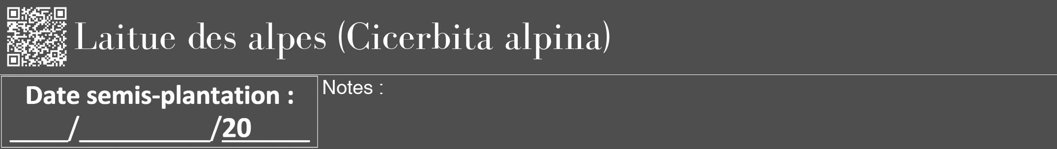 Étiquette de : Cicerbita alpina - format a - style blanche33bod avec qrcode et comestibilité
