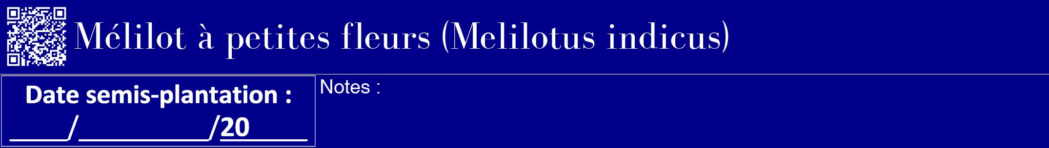Étiquette de : Melilotus indicus - format a - style blanche7bod avec qrcode et comestibilité