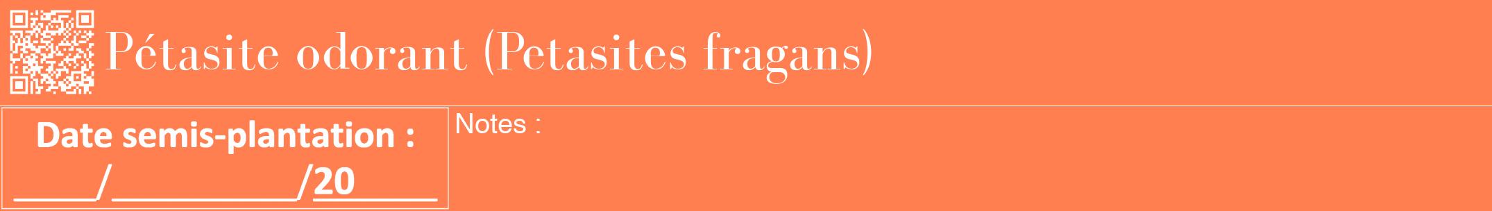Étiquette de : Petasites fragans - format a - style blanche24bod avec qrcode et comestibilité