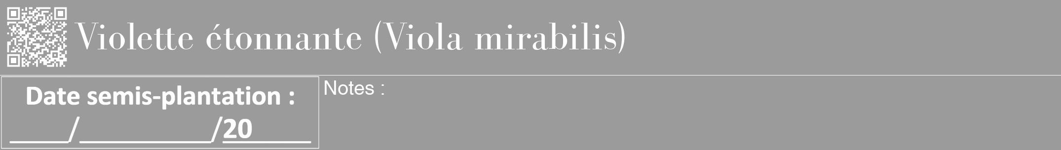 Étiquette de : Viola mirabilis - format a - style blanche52bod avec qrcode et comestibilité