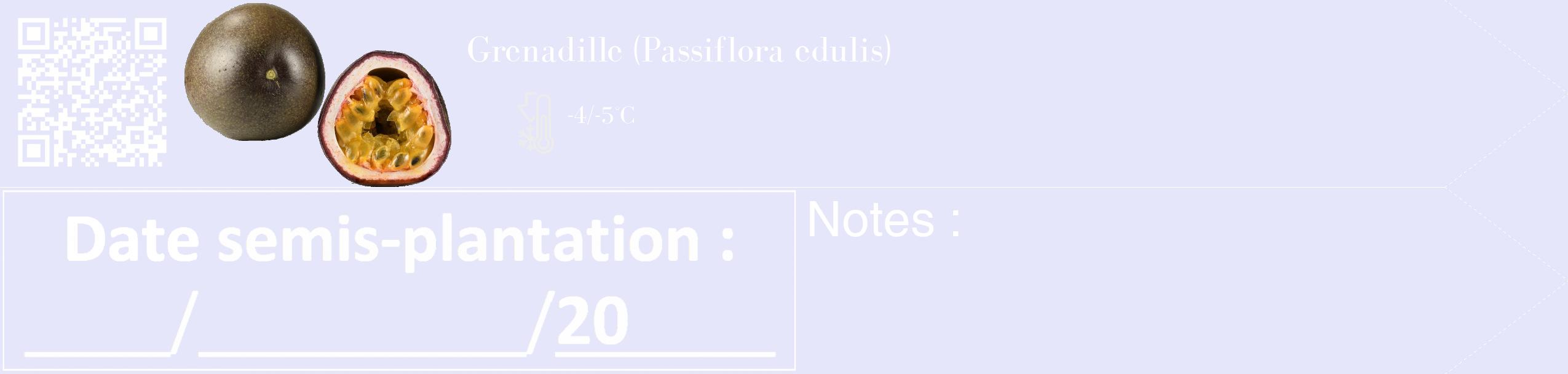 Étiquette de : Passiflora edulis - format c - style blanche55_simple_simplebod avec qrcode et comestibilité